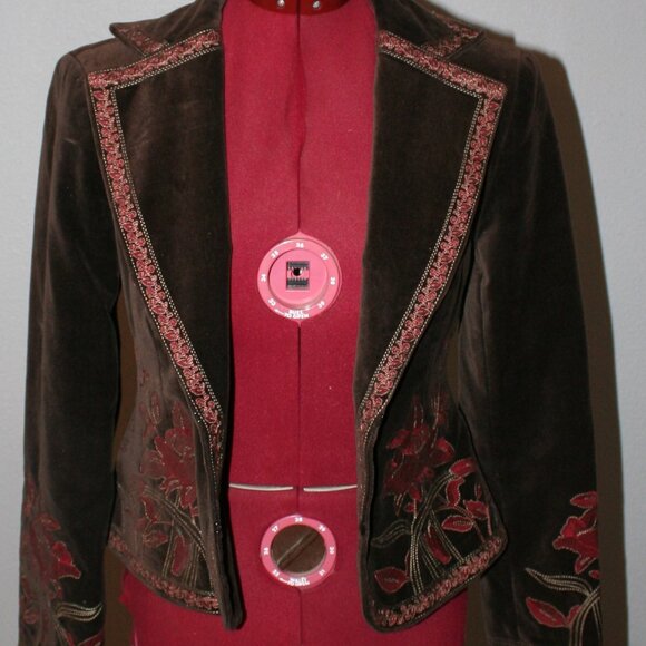 Vintage Ladies Brown Velvet Nygard Collections Petites Embroidered Jacket - Sz 2 - Picture 13 of 14
